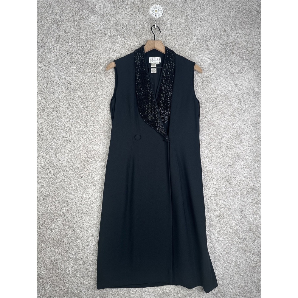 Ann Tjian For Kenar Dress Black Size 10 Wrap Button Front Blazer‎ Dress